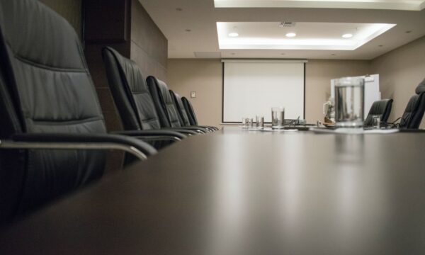 empty conference room with glasses of water